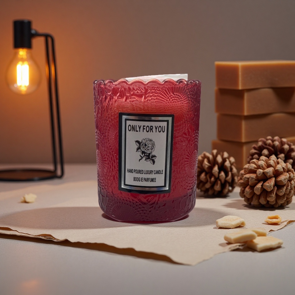 Red carved candle cup, retro decorative aromatherapy candle, home atmosphere display item Application Scenario