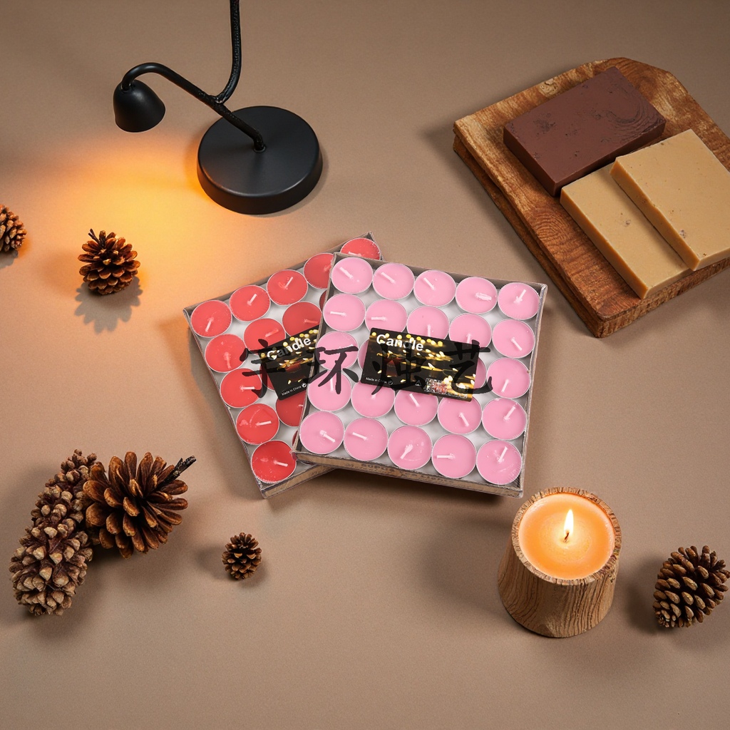 Pink and red two-color candle storage box, wooden scented candle accessories, decorative gift box, cleaning ball, dishwashing brush details Picture
