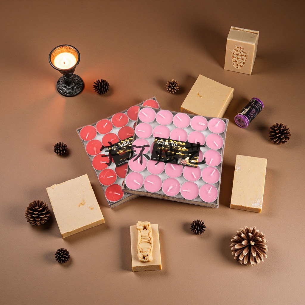 Pink and red two-color candle storage box, wooden scented candle accessories, decorative gift box, cleaning ball, dishwashing brush