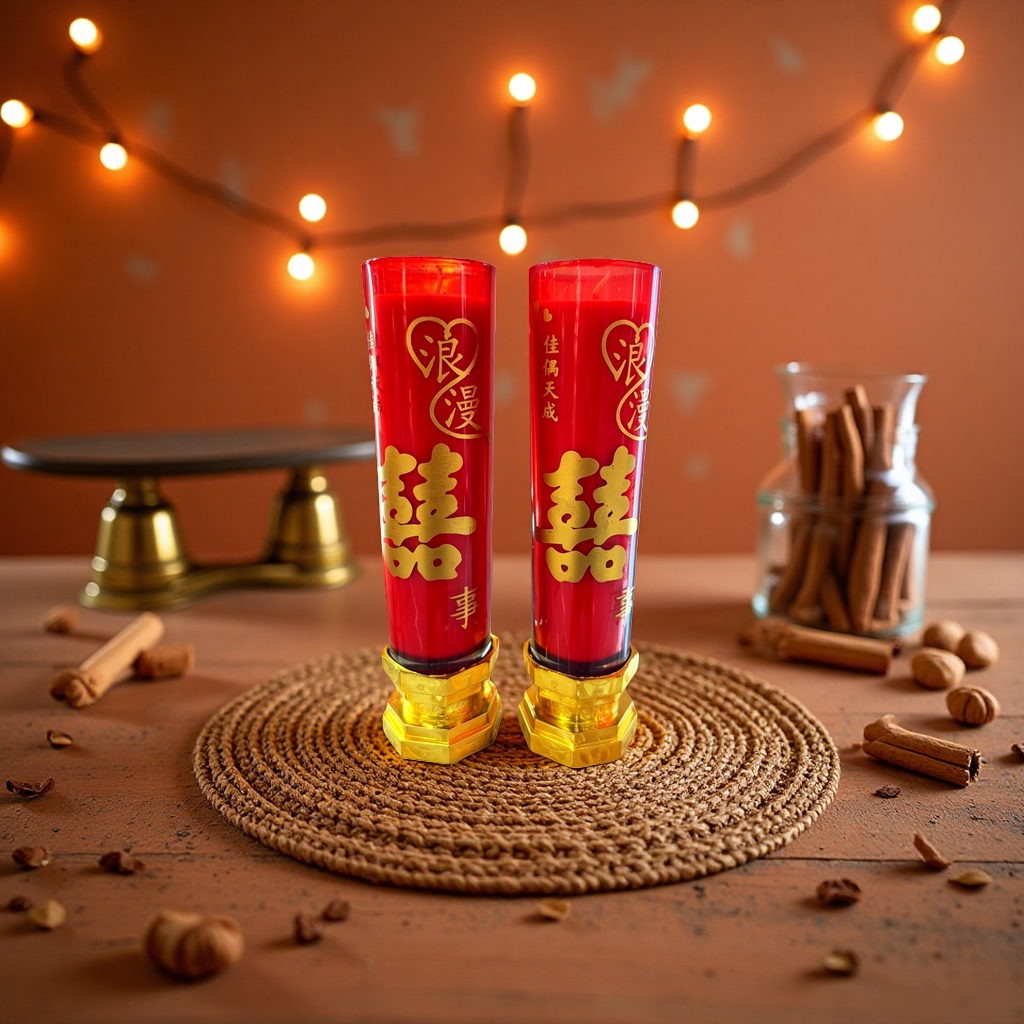 Red wedding Candle, a traditional wedding candle, is a thickened red double set for festive decoration Specification image