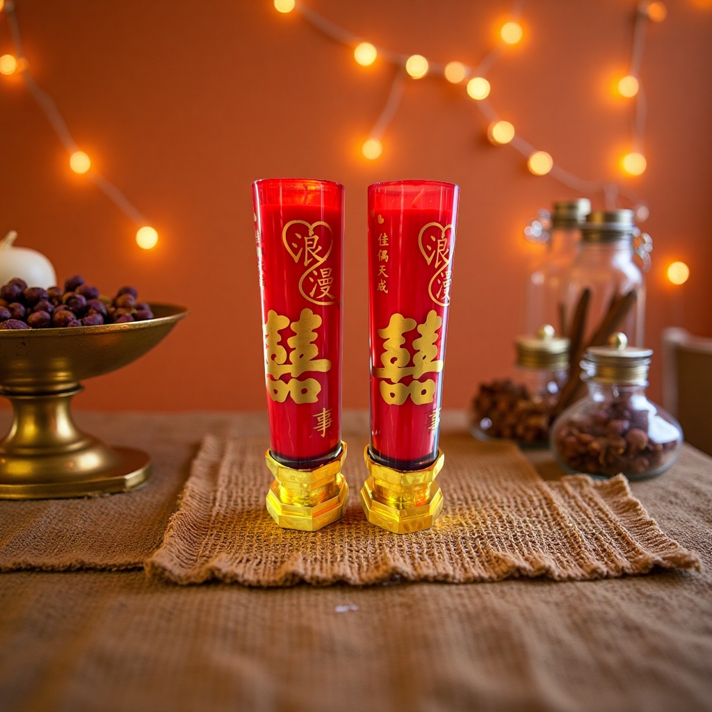 Red wedding Candle, a traditional wedding candle, is a thickened red double set for festive decoration details Picture