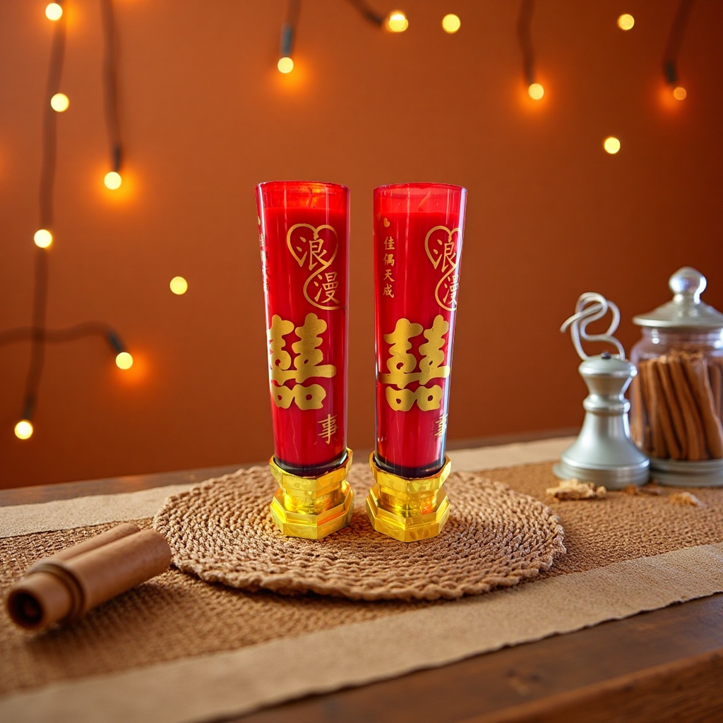 Red wedding Candle, a traditional wedding candle, is a thickened red double set for festive decoration Application Scenario