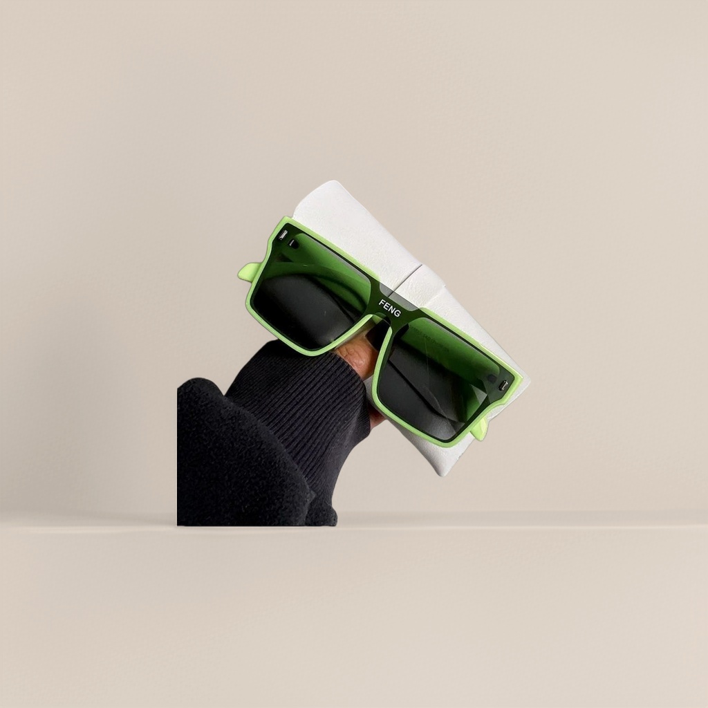 Green square sunglasses, fashionable UV-resistant polarized sunglasses, suitable for both men and women
