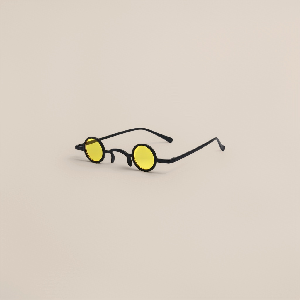 Black round-framed yellow lens fashionable glasses are suitable for both men and women, lightweight and comfortable details Picture