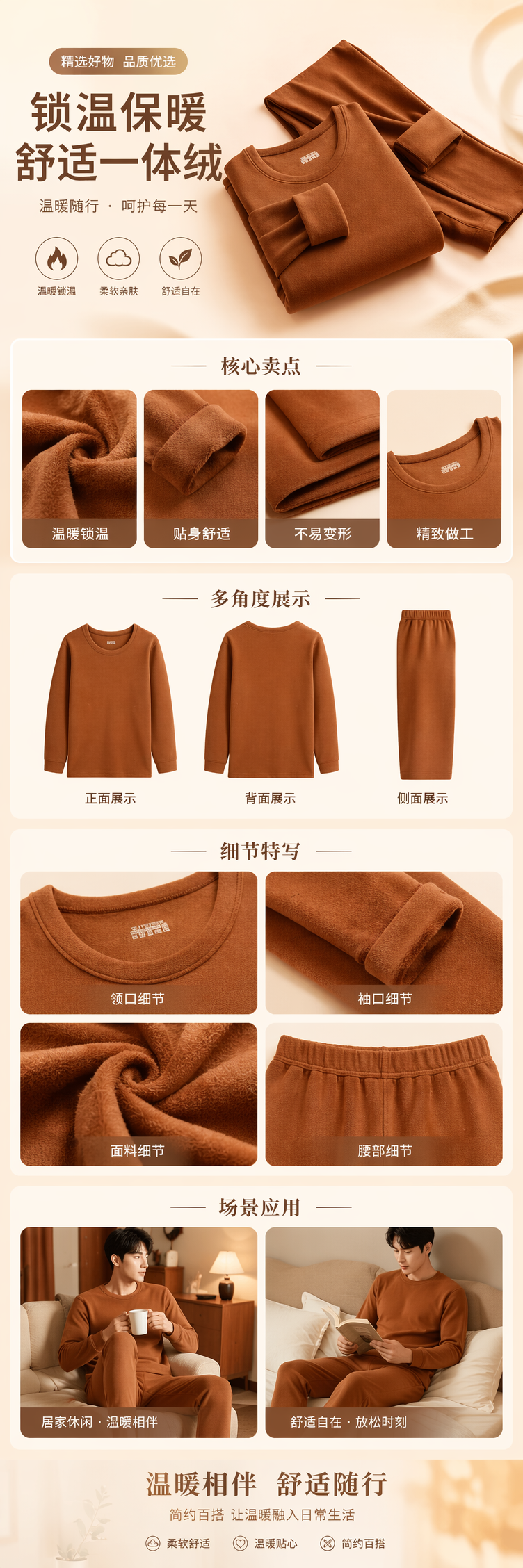 棕色米格德绒锁温一体绒套装详情1