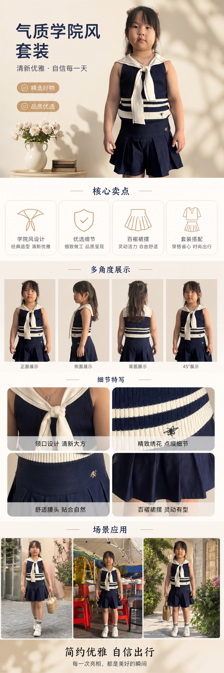 穿蓝白水手服小女孩儿童写真摄影道具服装 pic 1