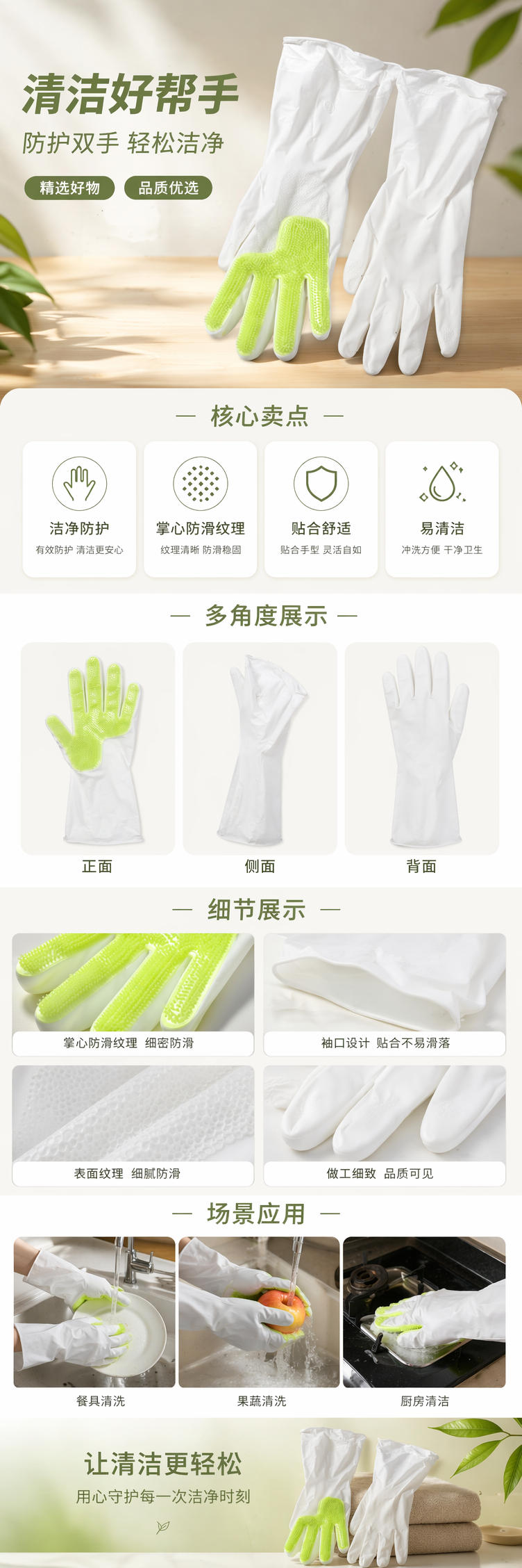 白色荧光绿硅胶刷手套 防滑耐磨清洁家务用 pic 1