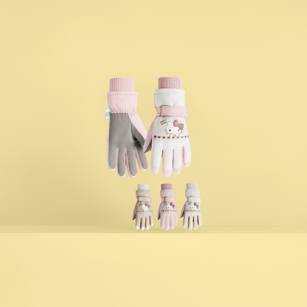 Pink Hello Kitty-themed full-palm touchscreen gloves