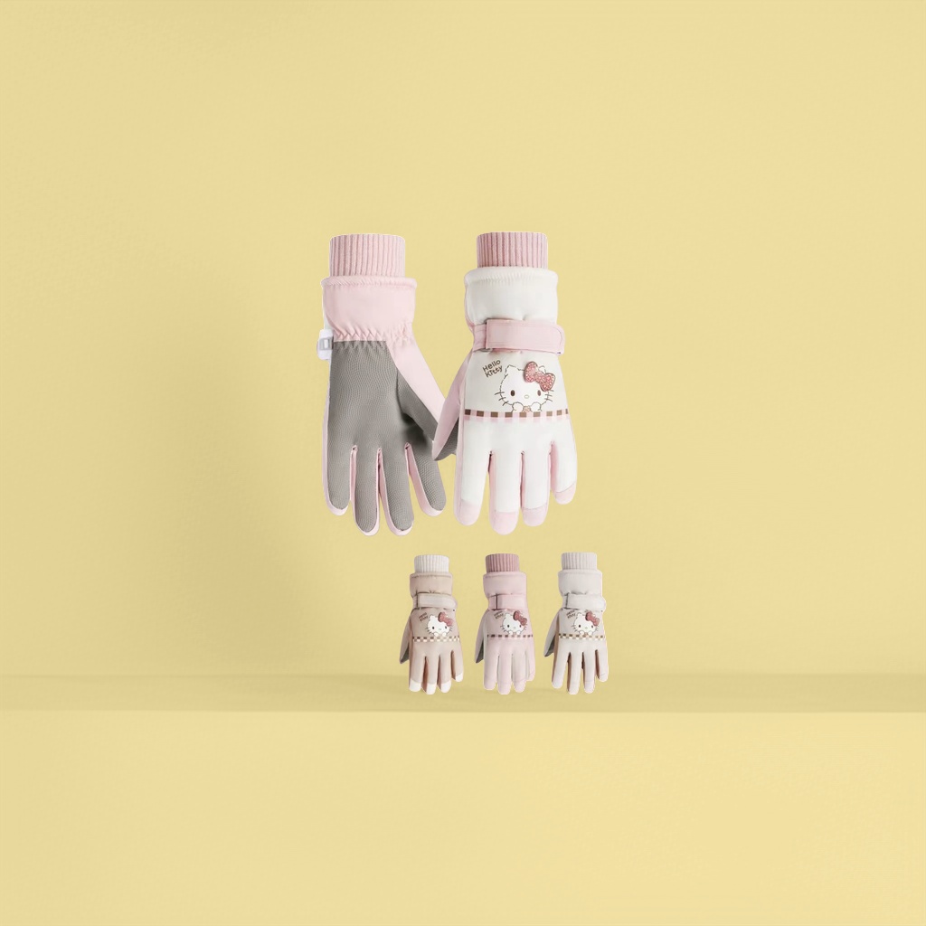 Pink Hello Kitty-themed full-palm touchscreen gloves Specification image