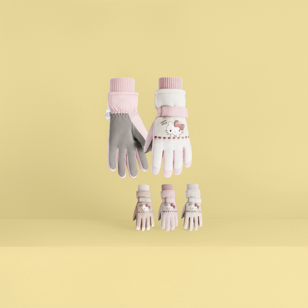 Pink Hello Kitty-themed full-palm touchscreen gloves details Picture