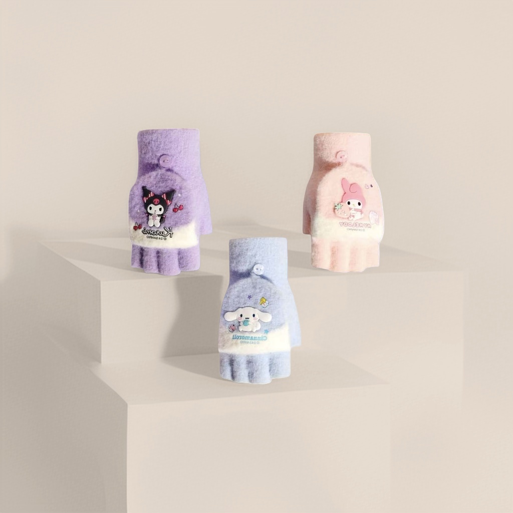 Kuromi Melody Cinnamon Dog three-color cartoon gloves available in purple, pink and gray details Picture