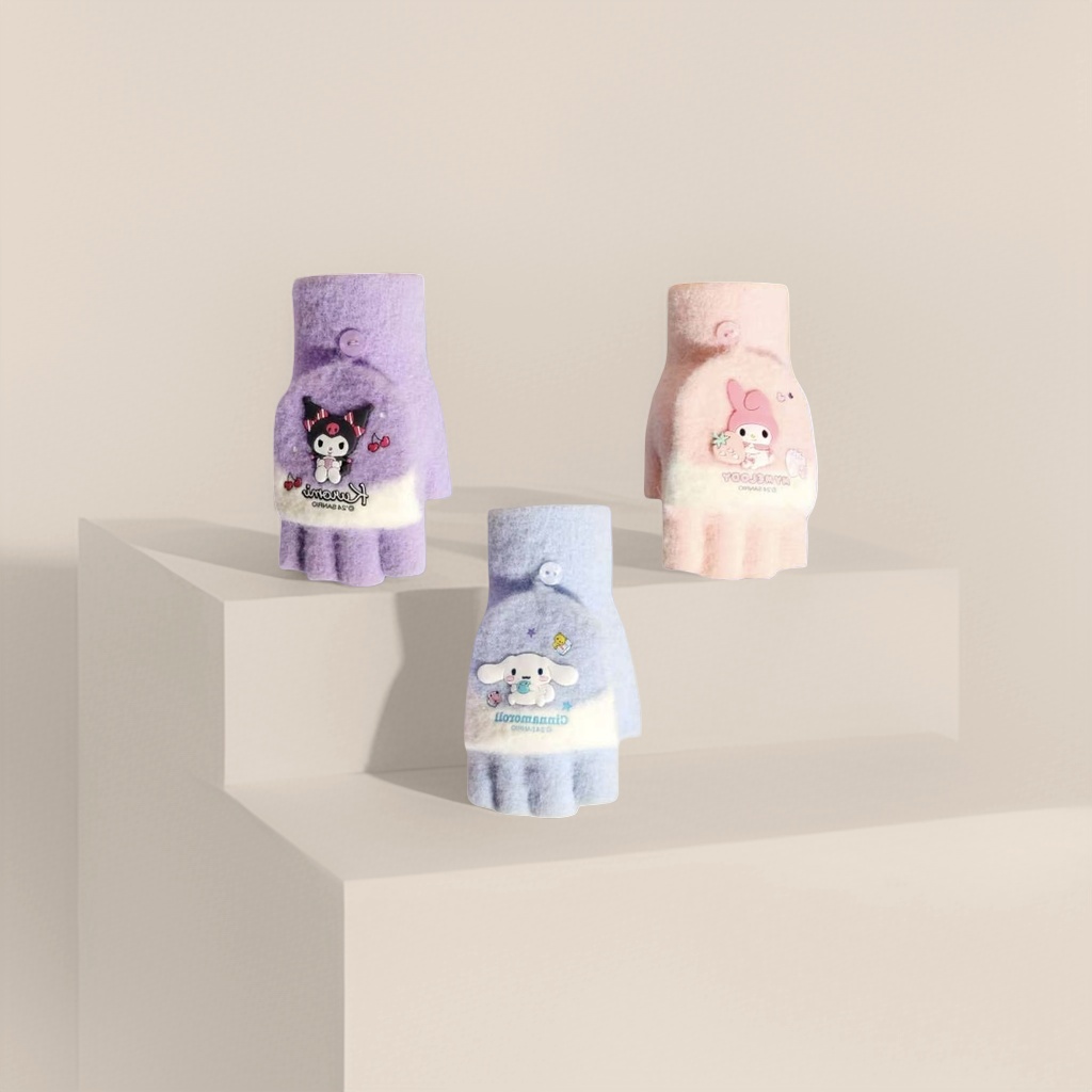 Kuromi Melody Cinnamon Dog three-color cartoon gloves available in purple, pink and gray Application Scenario