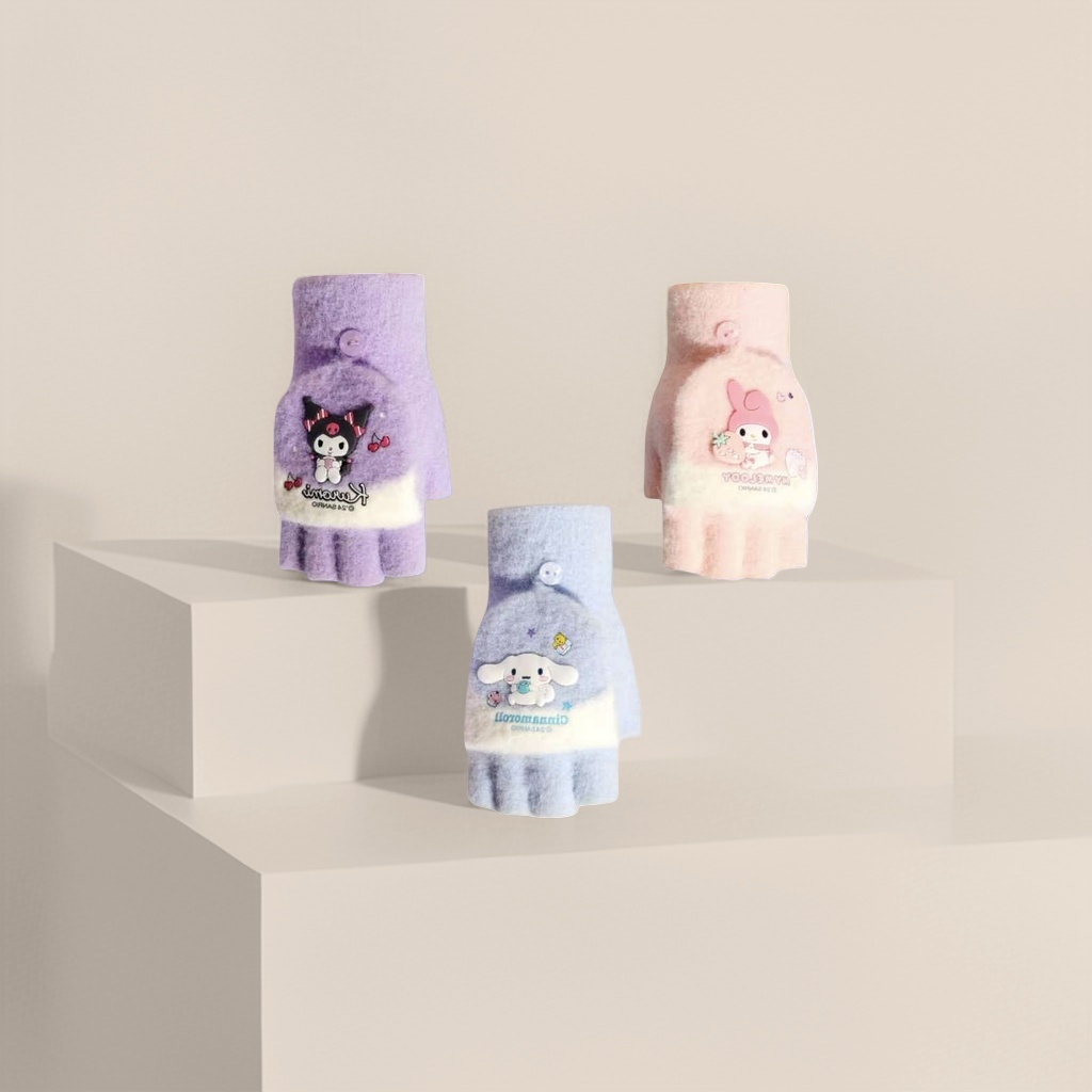 Kuromi Melody Cinnamon Dog three-color cartoon gloves available in purple, pink and gray Specification image