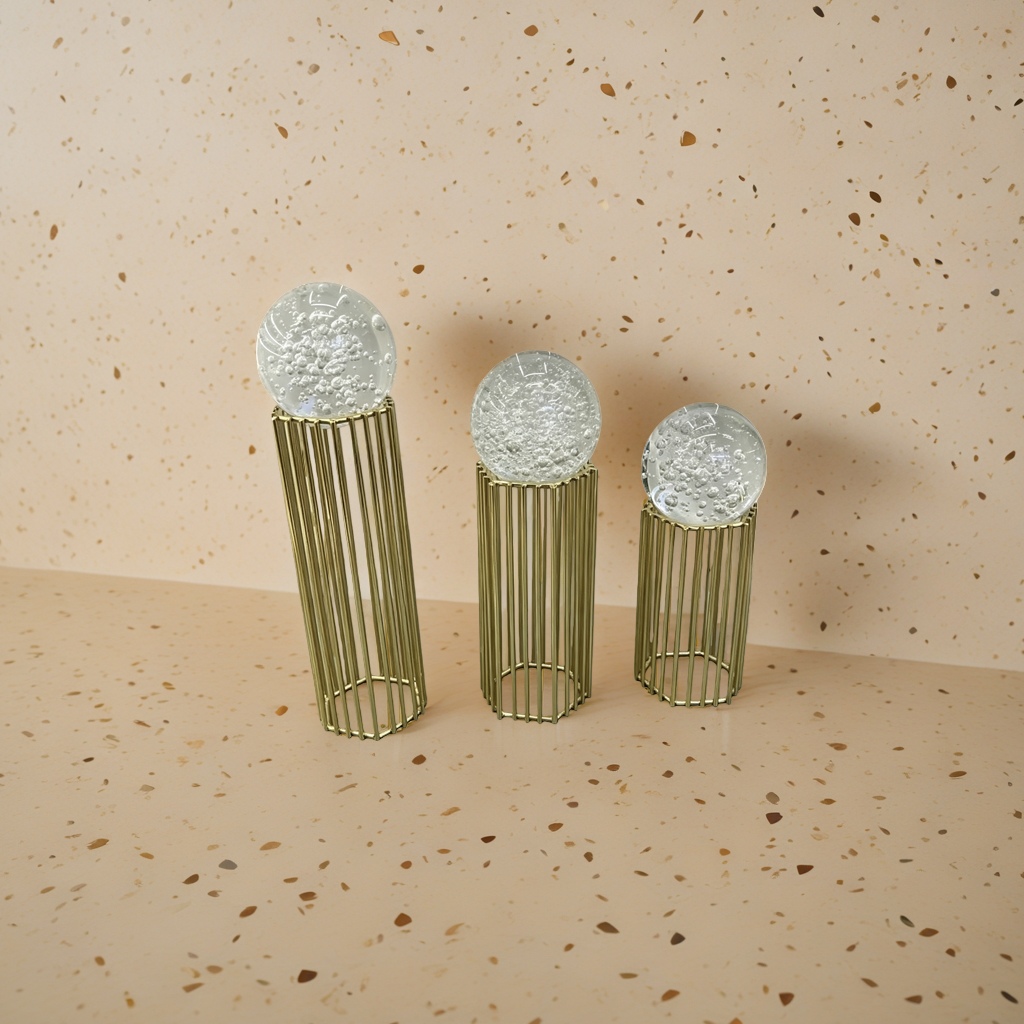 SANCAI art flower stand banner, polyester micro-landscape wooden ornaments, crystal ball ornaments Specification image