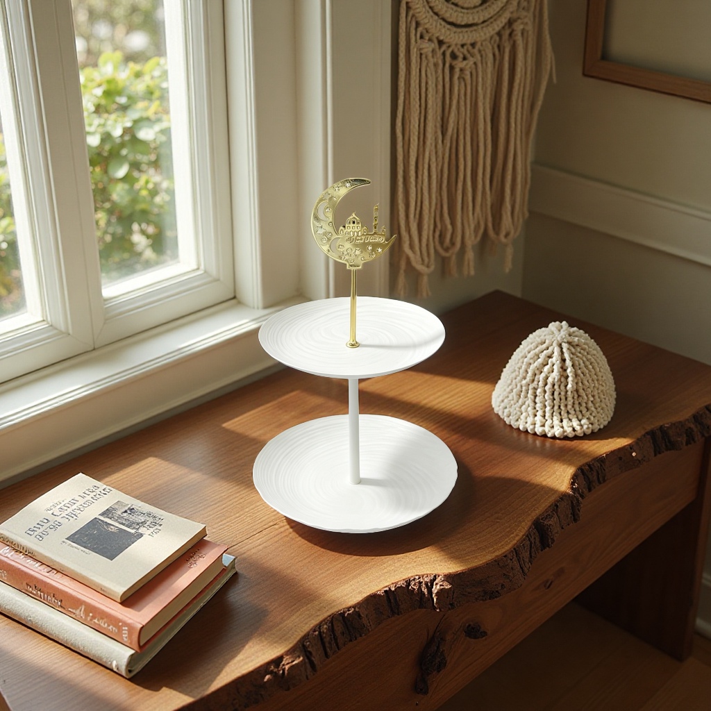 SANCAI white oval stacked tray Silver Ramadan details Picture