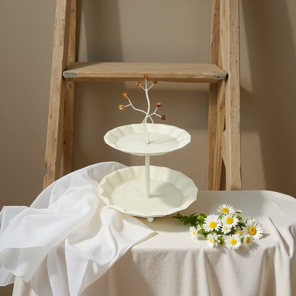 The SANCAI white double-layer tray rack is decorated with amber cubic ornaments on top of branches Specification image