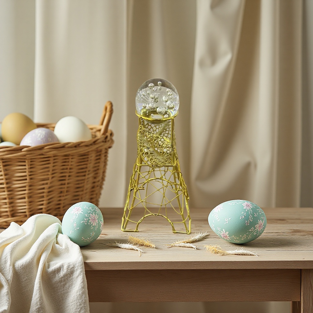 SANCAI Golden hollowed-out butterfly-shaped stand transparent sphere decoration details Picture