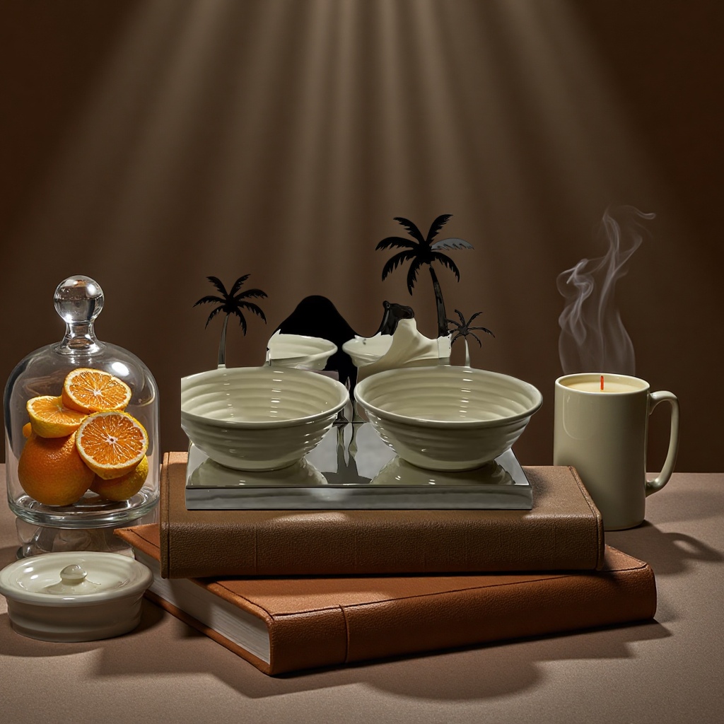 SANCAI white bowl, camel palm tree decorative item, home living room dining table setting