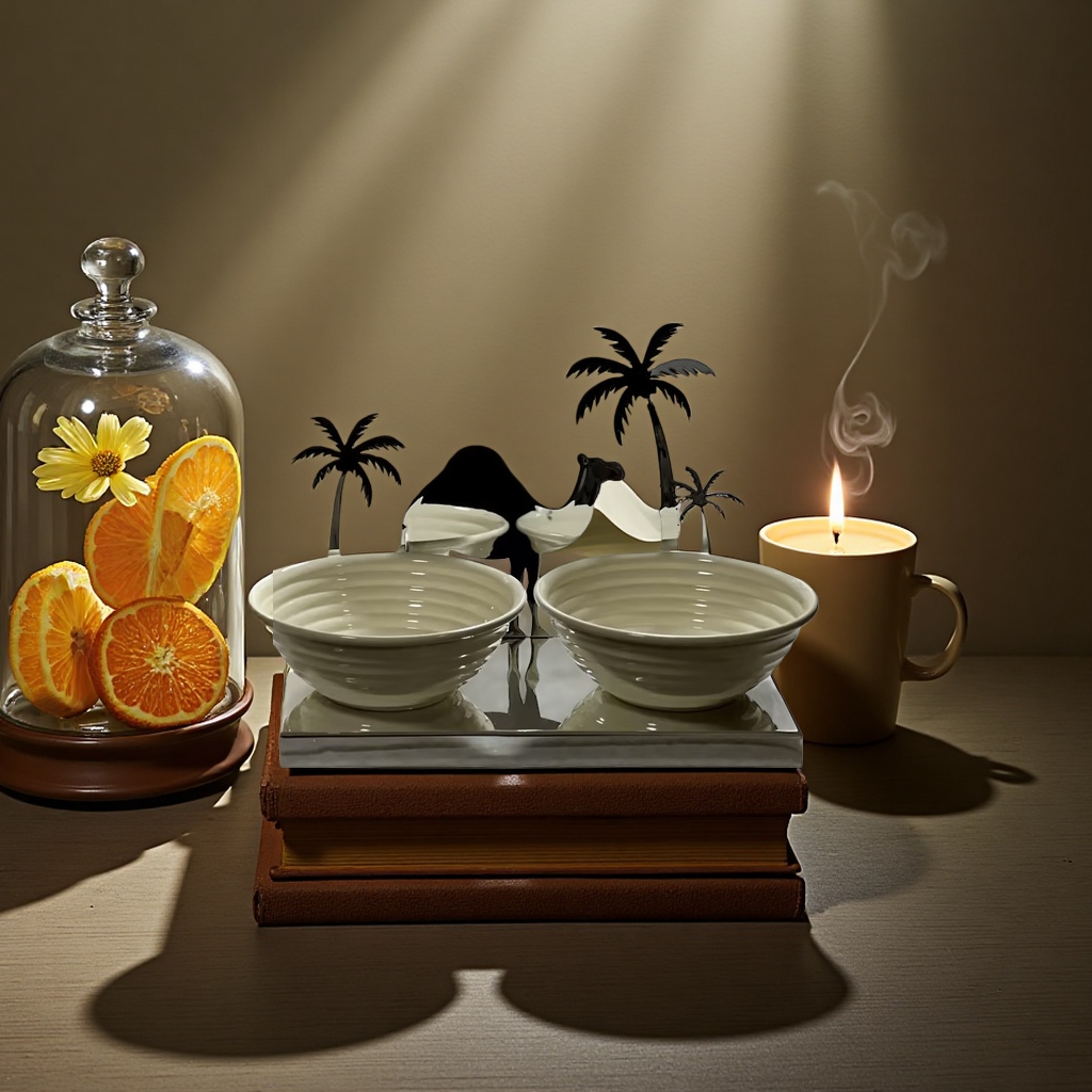 SANCAI white bowl, camel palm tree decorative item, home living room dining table setting details Picture