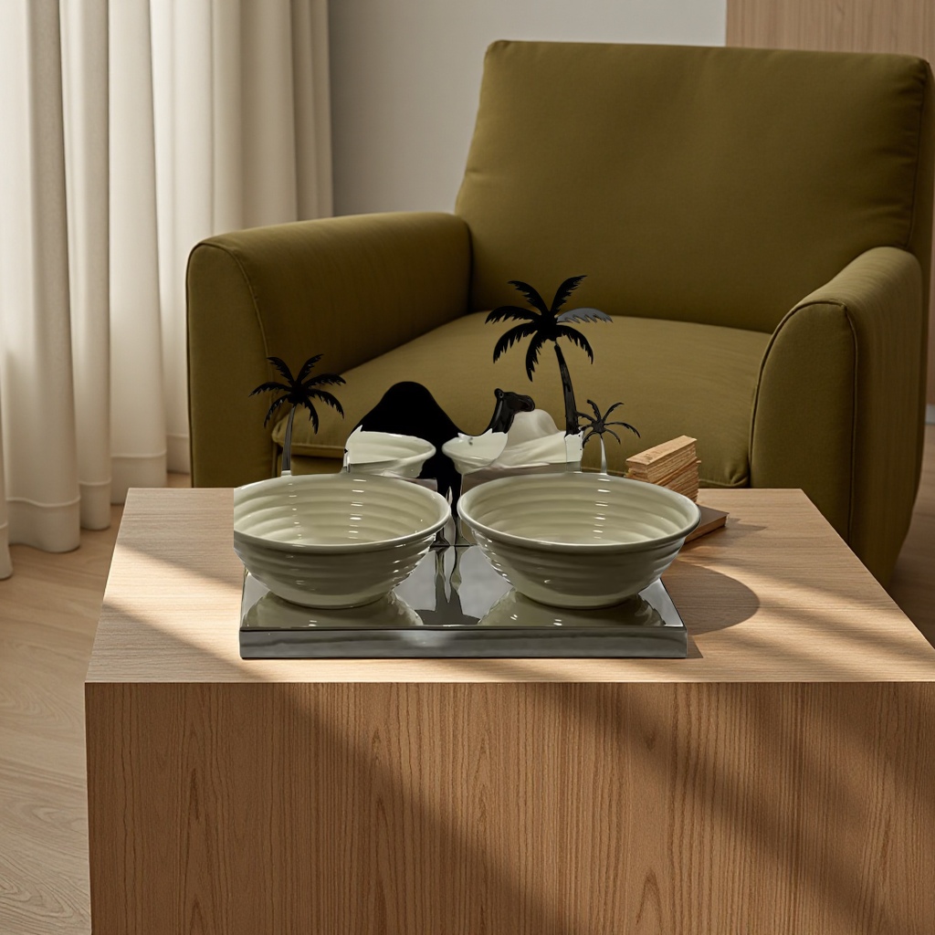SANCAI white bowl, camel palm tree decorative item, home living room dining table setting Specification image