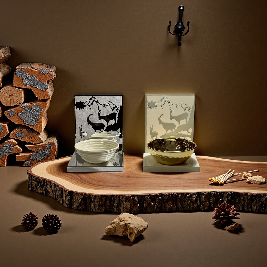 SANCAI black and white silhouette goat decorative piece with white bowl and gold bowl details Picture