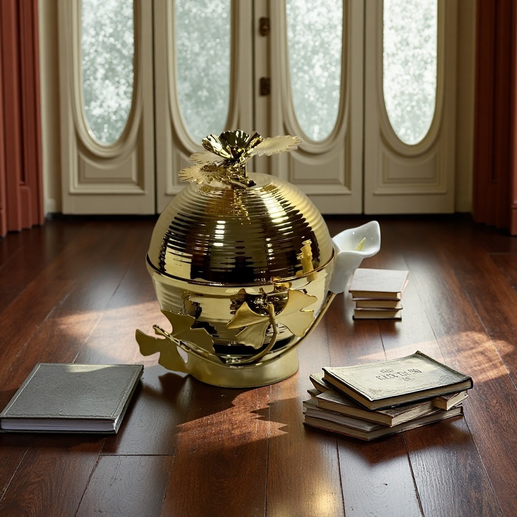 SANCAI golden spherical decorative item, ginkgo leaf and white flower creative home living room table decoration