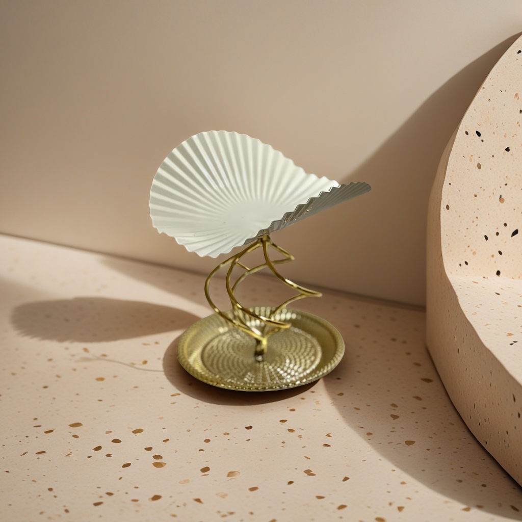 SANCAI golden spiral brackets support white fan-shaped tray decorative ornaments details Picture