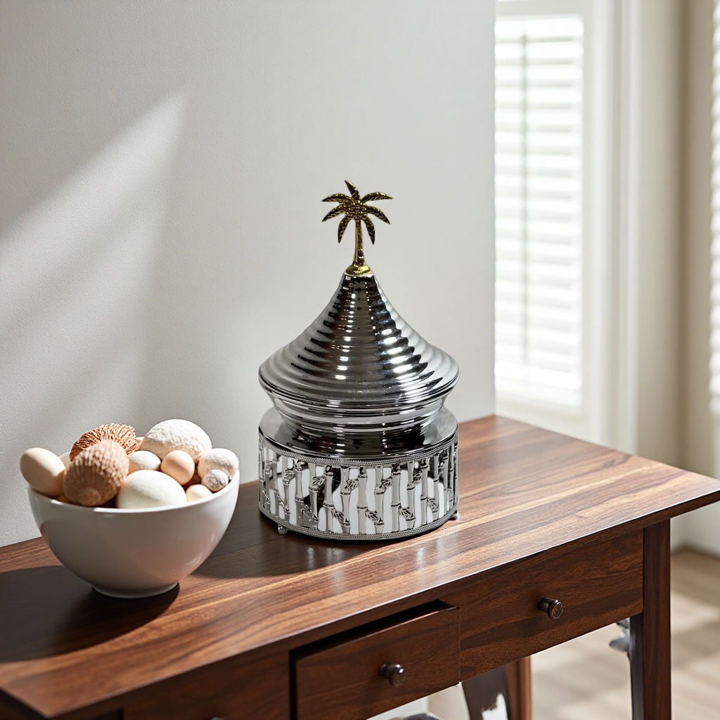 SANCAI silver hollowed-out base palm tree top decorative ornament details Picture