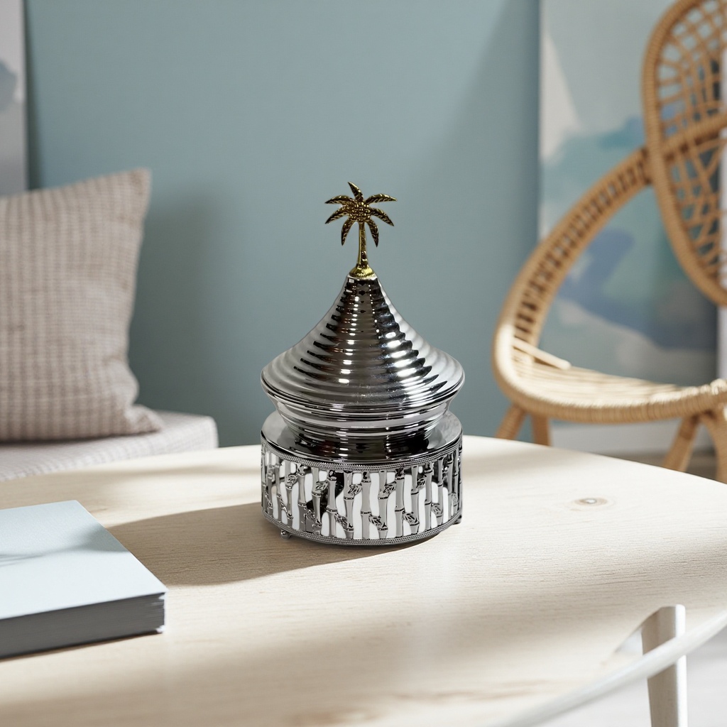 SANCAI silver hollowed-out base palm tree top decorative ornament