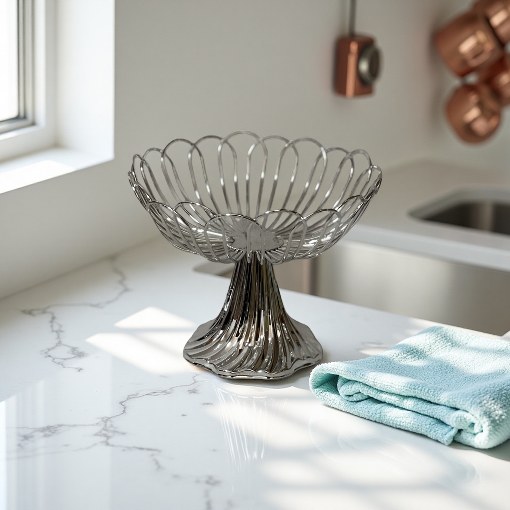 SANCAI Silver lace high-legged fruit plate, home living room fruit plate, metal creative presentation