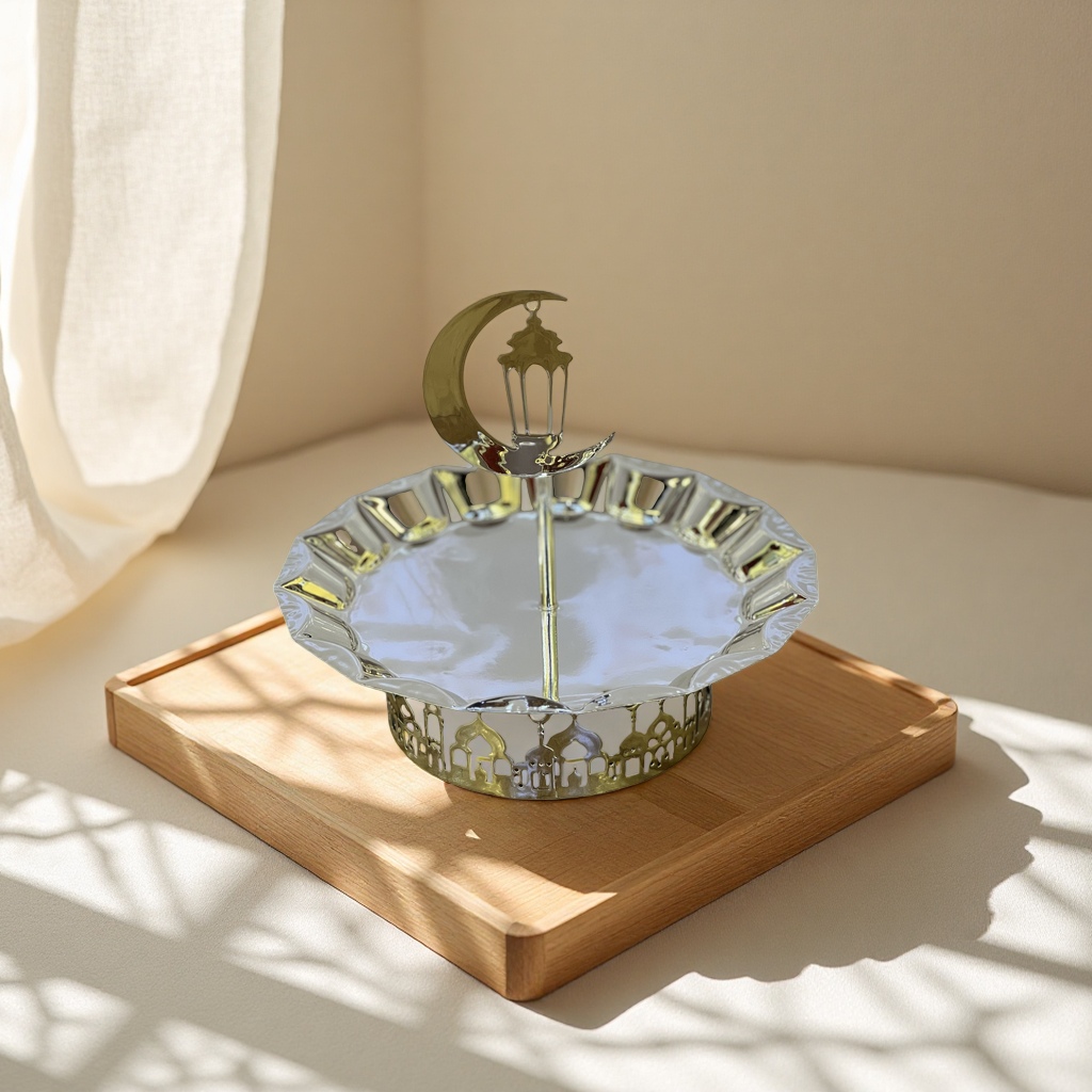 SANCAI Silver crescent-shaped lantern decorative tray Home Decor Creative Storage plate details Picture
