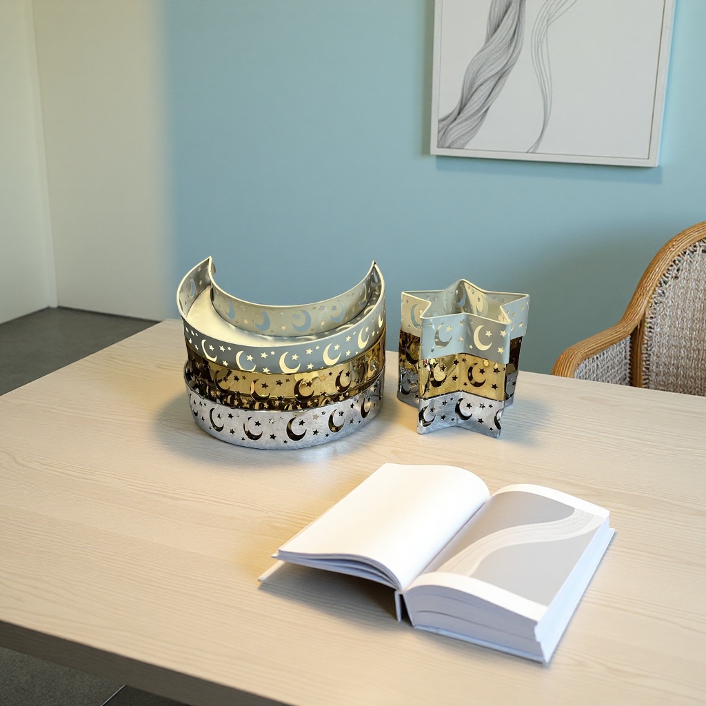 SANCAI Crescent Star hollowed-out metal candlestick Creative home decoration piece details Picture
