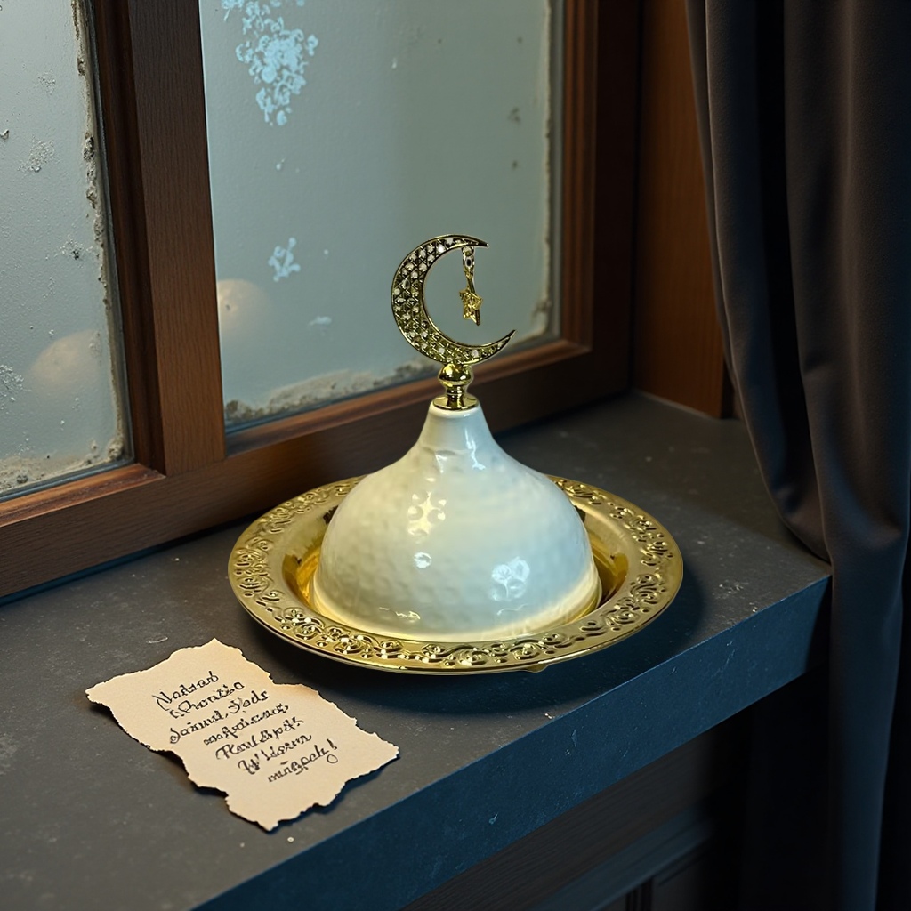 SANCAI金色托盘配白色锤纹盖碗 镶钻新月星星装饰 details Picture