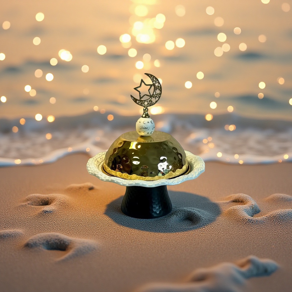 SANCAI golden hammer-patterned covered bowl with moon and star decorated white glazed wavy edge tray and black hammer-patterned base Specification image