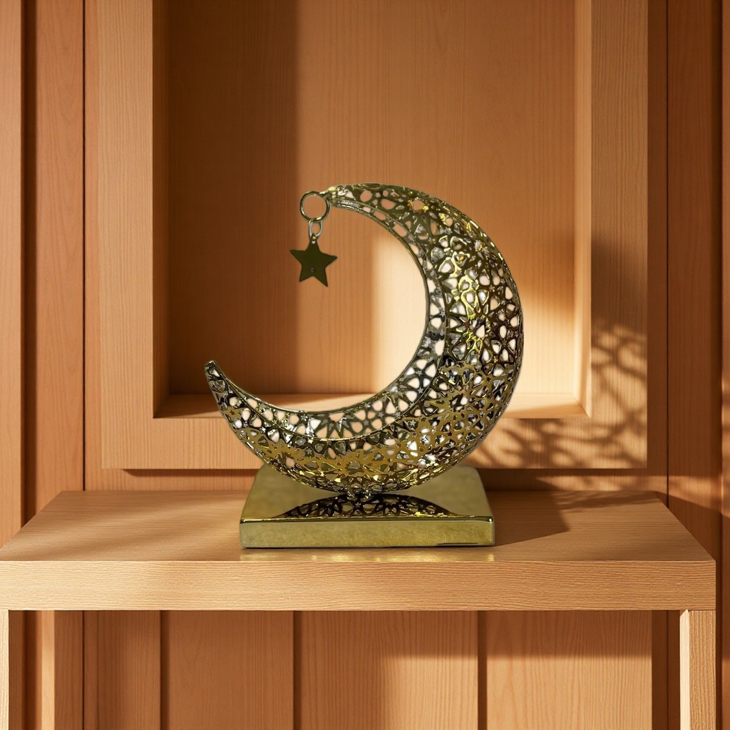 SANCAI's golden hollowed-out crescent-shaped ornaments are decorated with five-pointed stars Specification image