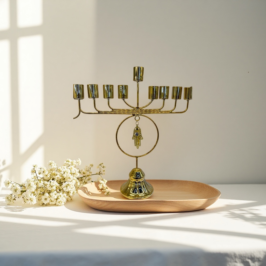 SANCAI Golden retro candlestick, home decorative item, living room, bedroom, dining table, candle stand, Hanukkah details Picture