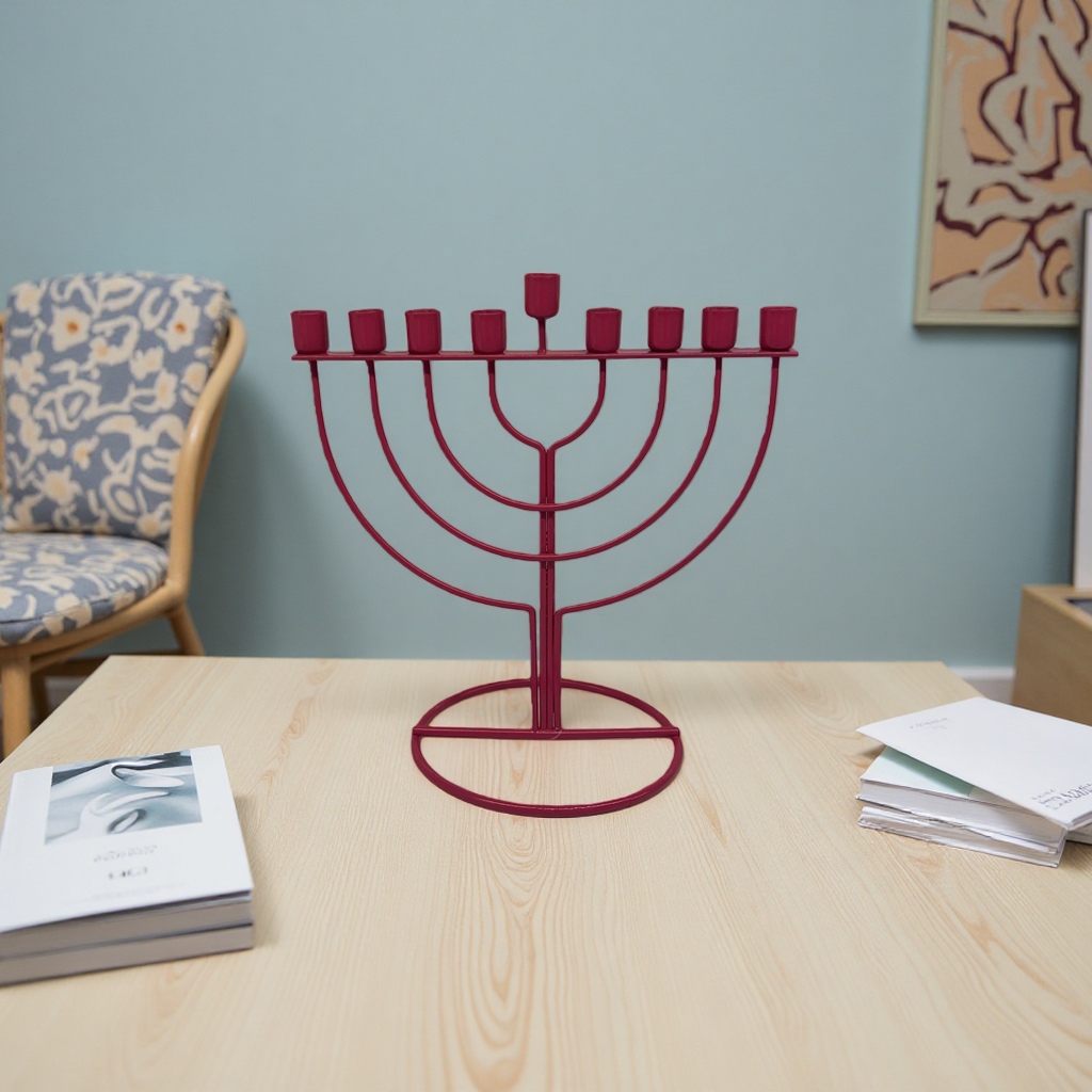 SANCAI red metal candlestick retro style home living room decorative item Hanukkah Specification image