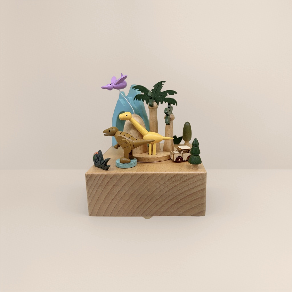 Wooden dinosaur-themed music box rotating sound-emitting decorative item, children's birthday gift Specification image