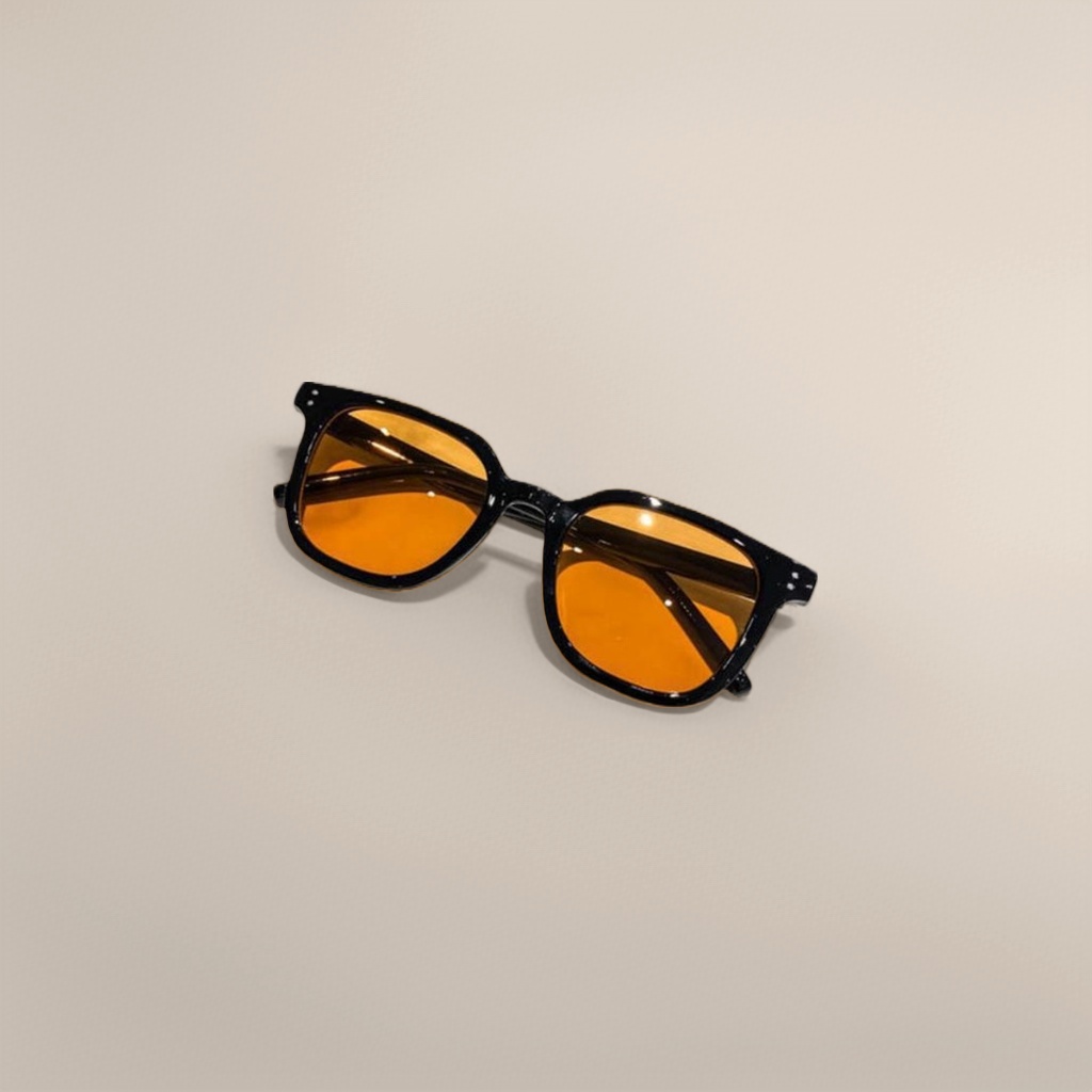 Black frame, orange lens sunglasses, made of metal, light and comfortable, essential for outdoor cycling details Picture