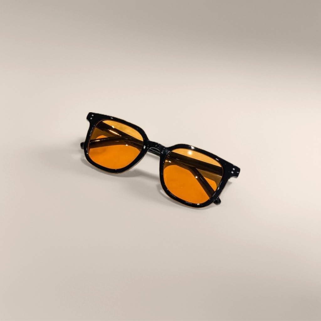 Black frame, orange lens sunglasses, made of metal, light and comfortable, essential for outdoor cycling