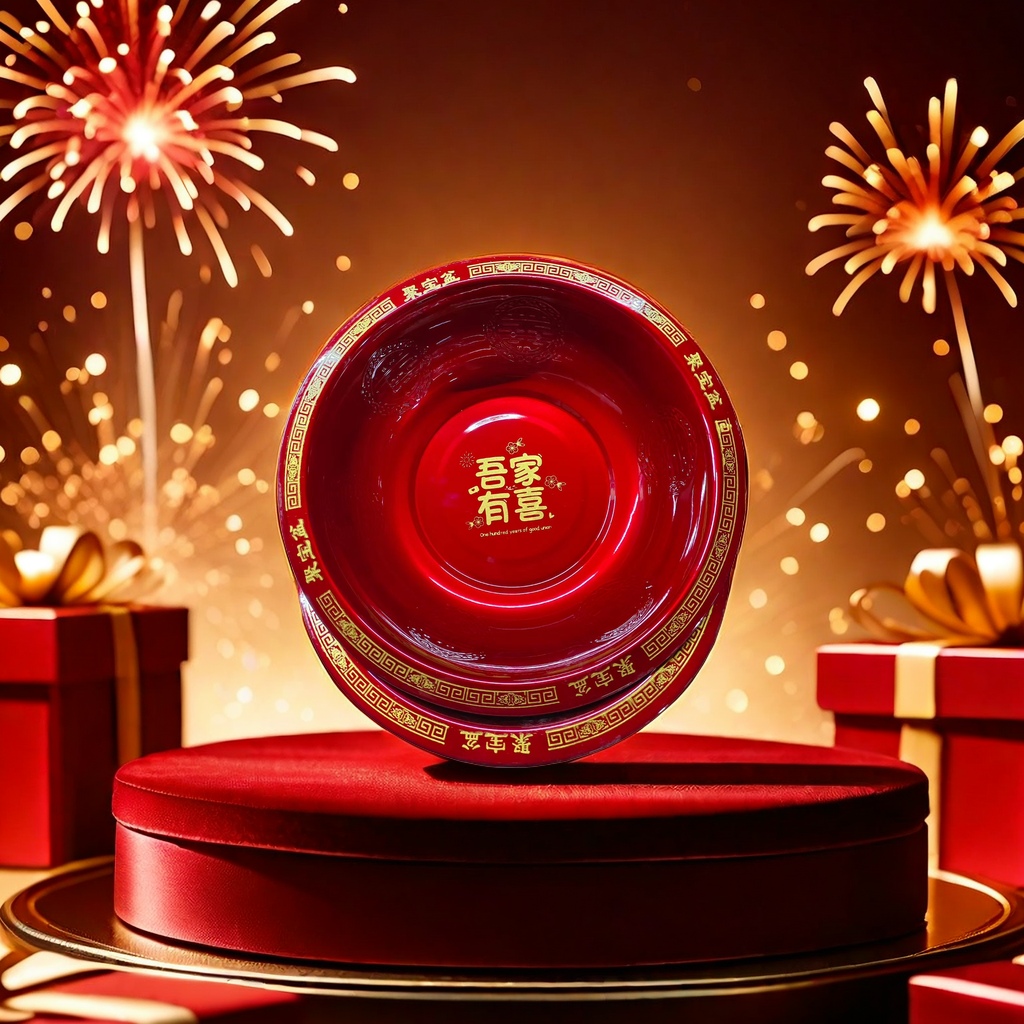 Red treasure basin for wealth attraction, a feng shui decoration for the living room entrance, a household ceramic handicraft