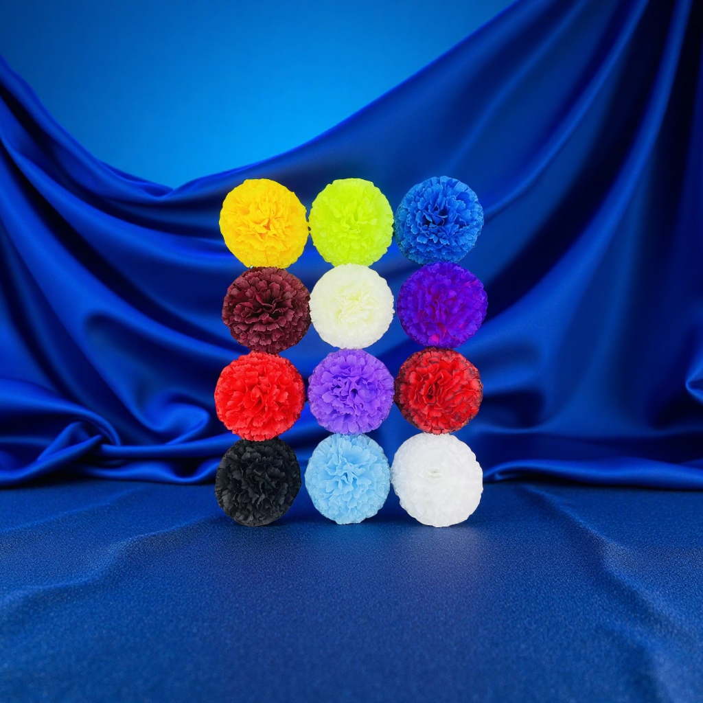 Colorful paper flower balls are used as background props for party and wedding photo shoots, with a mix of multiple colors