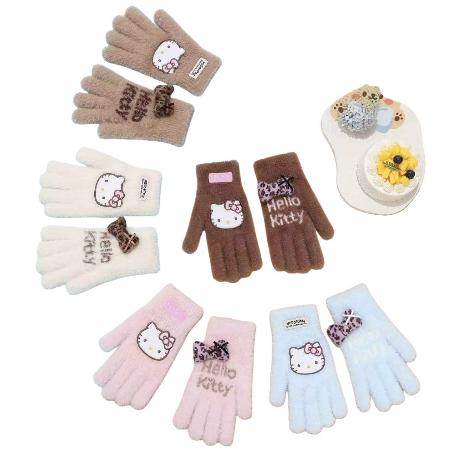 KT Cat plush gloves for Women, warm and thick, cute cartoon couple style for autumn and winter Item Picture