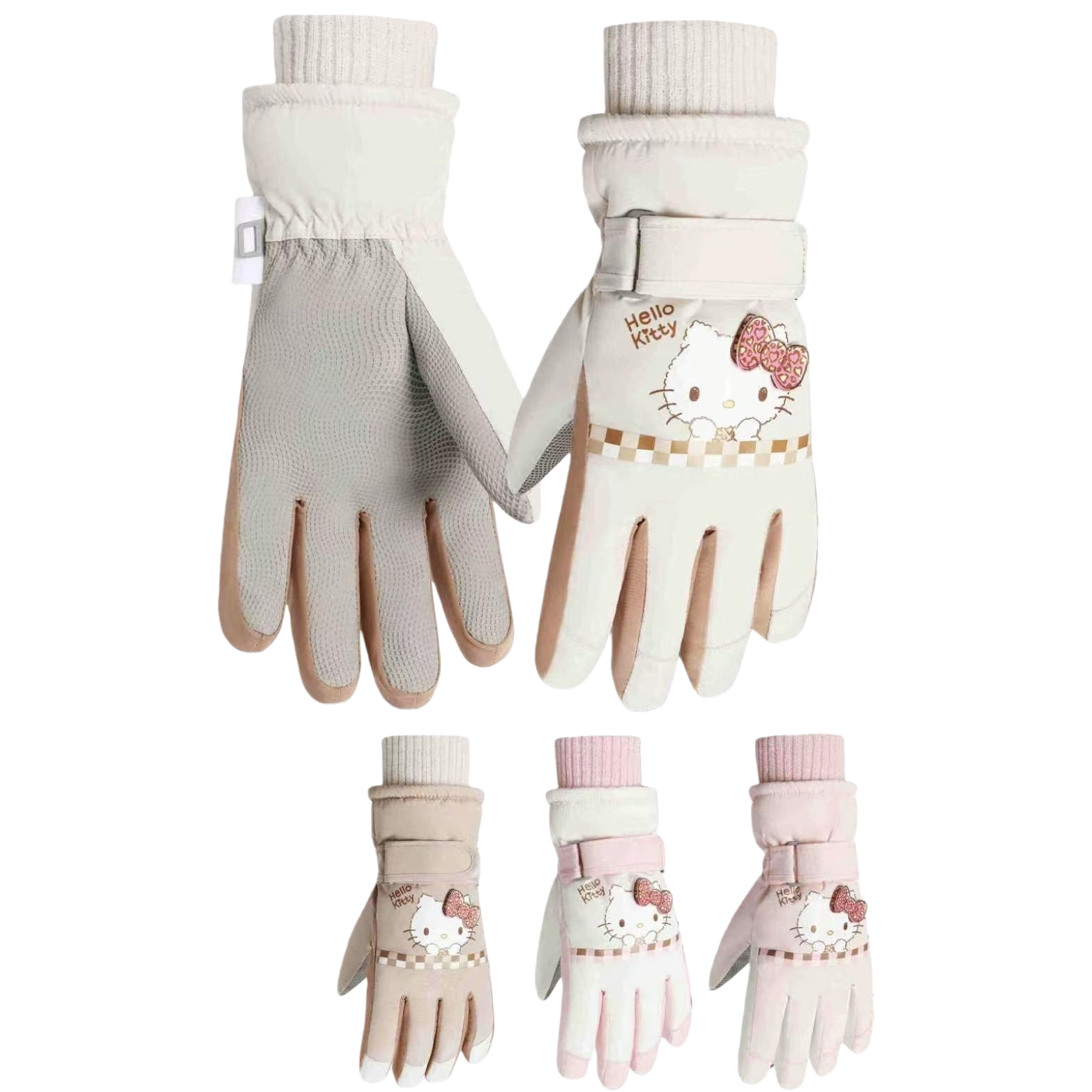 The off-white Hello Kitty cartoon gloves are anti-slip and have thickened palms for warmth Item Picture
