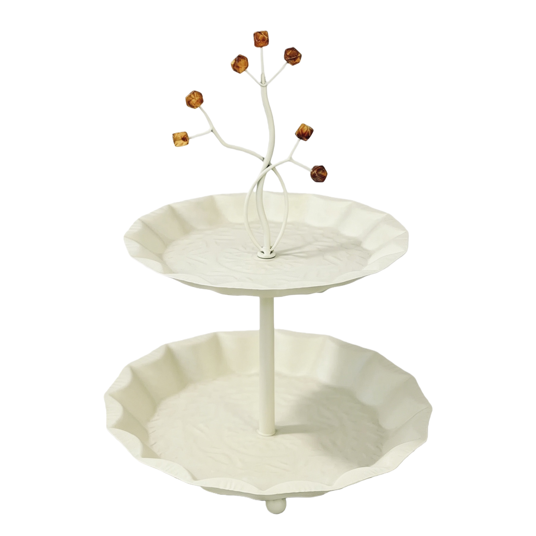 The SANCAI white double-layer tray rack is decorated with amber cubic ornaments on top of branches Item Picture