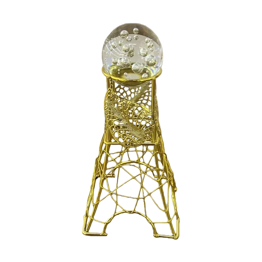 SANCAI Golden hollowed-out butterfly-shaped stand transparent sphere decoration Item Picture