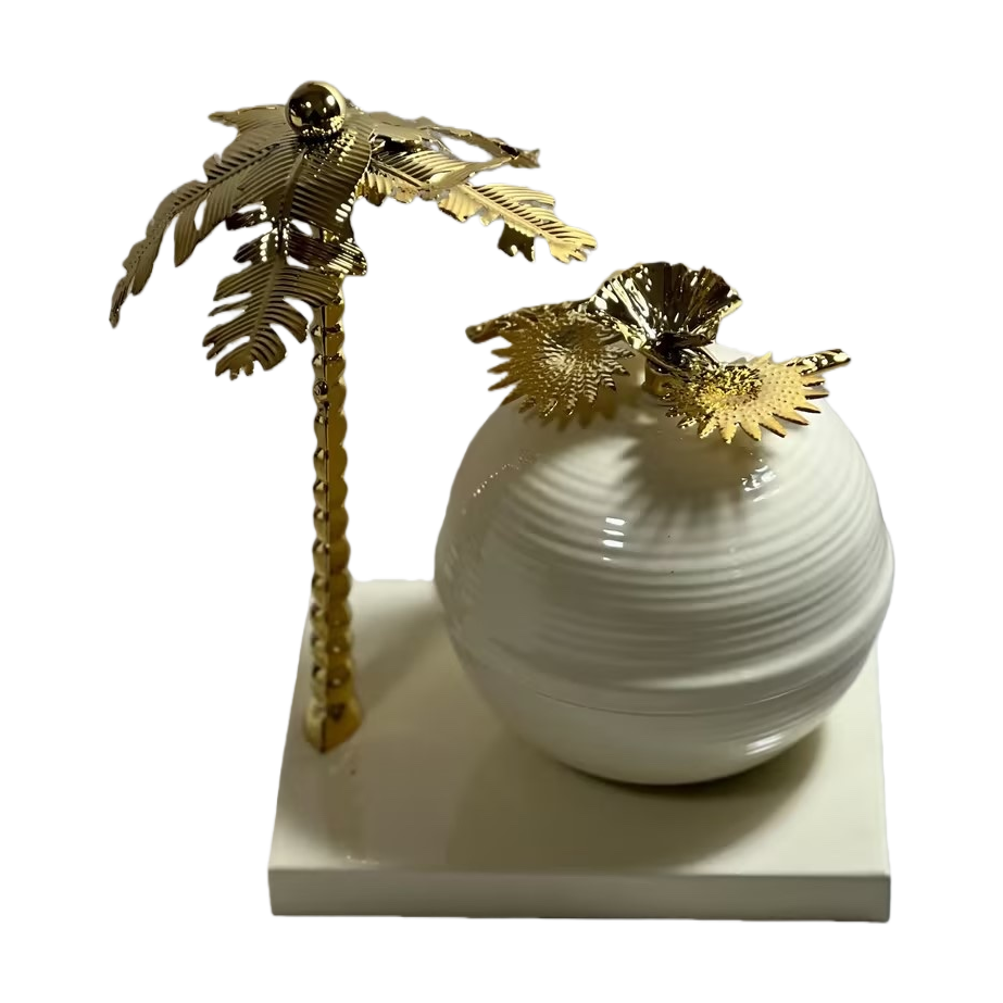 SANCAI golden palm tree decorative item with white spherical base for home living room table decoration Specification image