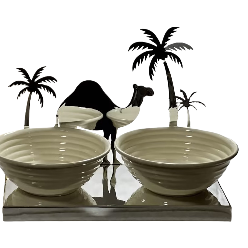 SANCAI white bowl, camel palm tree decorative item, home living room dining table setting Application Scenario