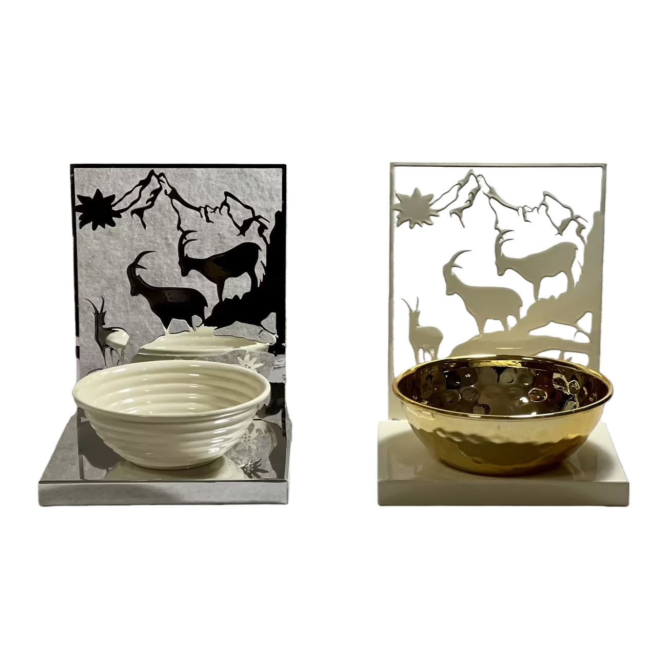 SANCAI black and white silhouette goat decorative piece with white bowl and gold bowl Specification image