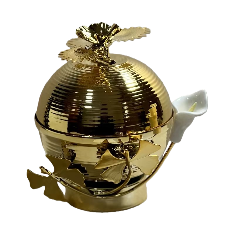 SANCAI golden spherical decorative item, ginkgo leaf and white flower creative home living room table decoration Application Scenario
